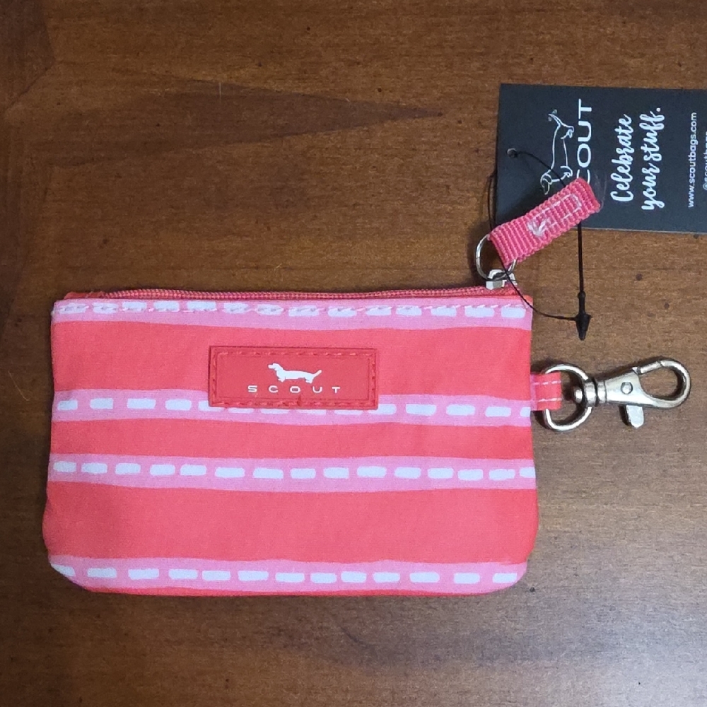 Scout Coral and White Striped Pouch